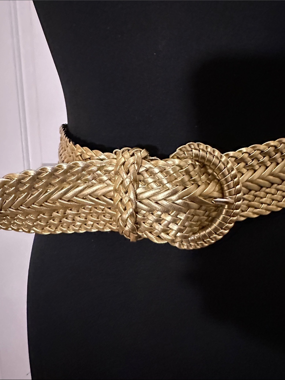 Woven Metallic Gold Women's Belt - Statement Waist Accessory Large - Picture 2 of 7